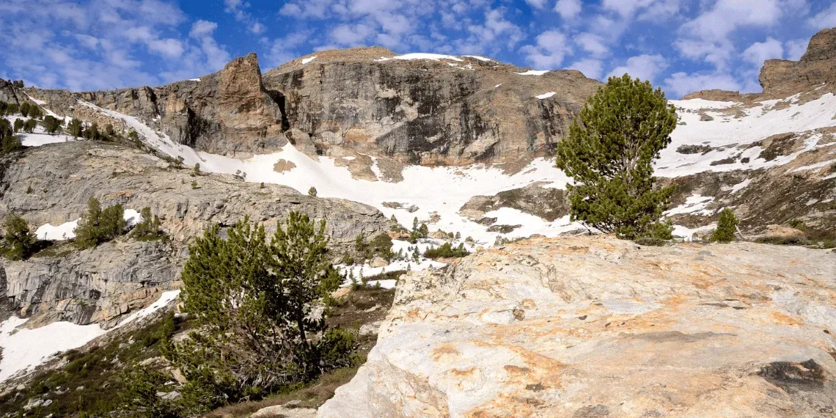 Snow-streaked granite in the Ruby Mountains
